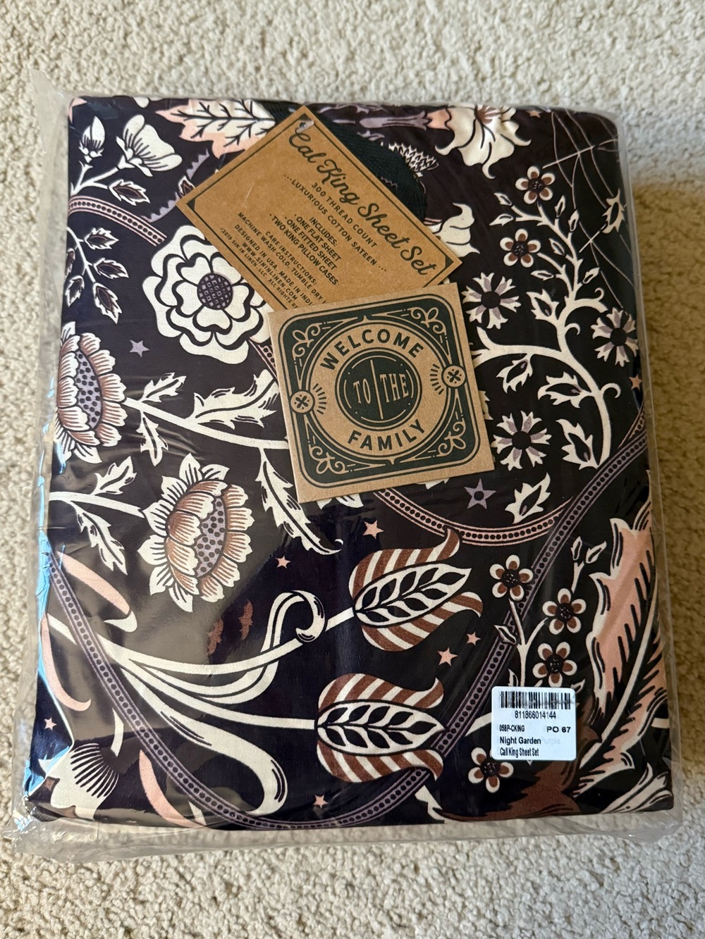 NWT Cal King Night Garden Sheets- plum